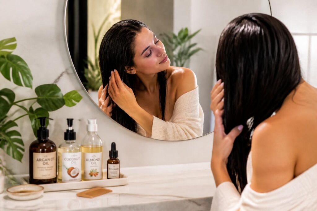 découvrez les bienfaits du bain d'huile capillaire et apprenez comment l'appliquer pour nourrir et revitaliser vos cheveux en profondeur.