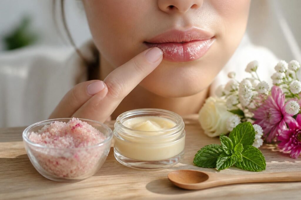 découvrez comment prendre soin de vos lèvres avec des recettes maison de gommage et de baume pour des lèvres douces et hydratées au naturel.